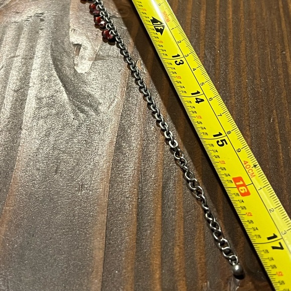 Exotic Necklace with Crimson beading and silver-tone metal. - Picture 2 of 5